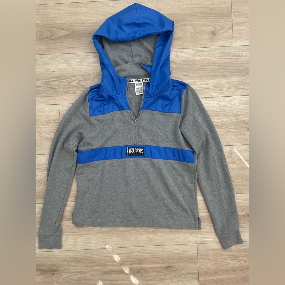 PINK Victoria's Secret Gray and Blue Hooded Pullover